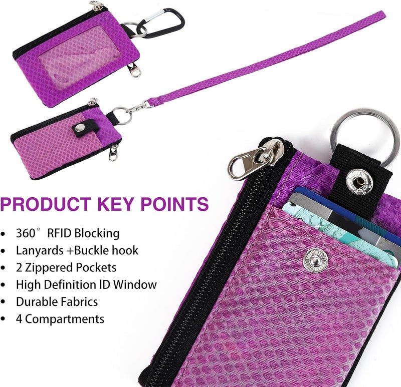MASAPHIL MASAPHlL Small Lanyard Wallet for Women/Men with RFID Blocking ID Card Wallet, Minimalist Nylon Zipper Pouch, Travel Neck Wallet with Keychain, ID Window for Card,Coin,Cash (Pink-Purple+Fuchsia) - Image 3